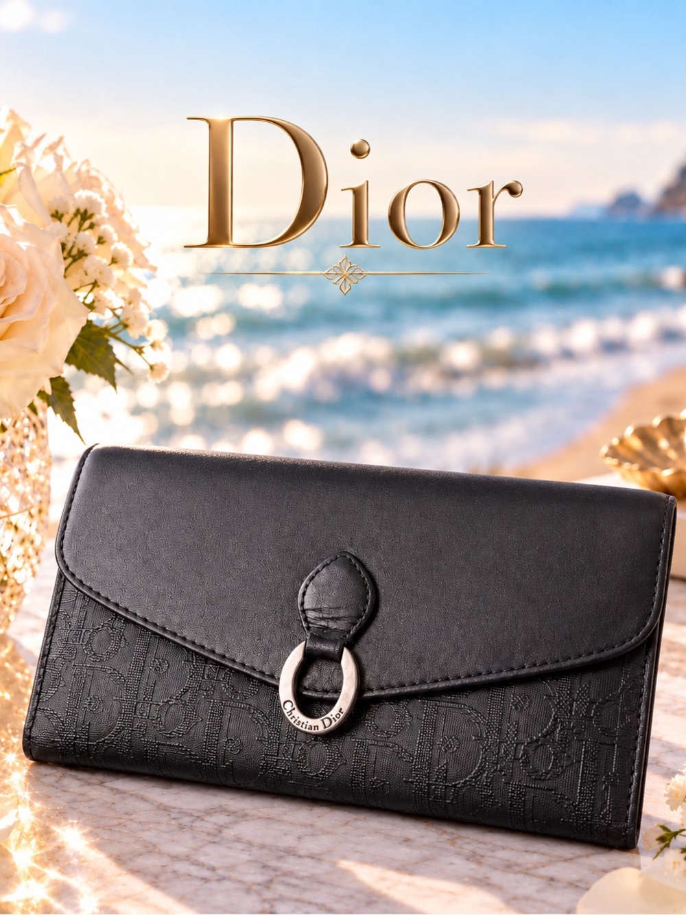 Christian Dior Black Oblique Trotter Bifold Kisslock Wallet
